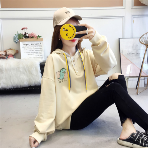 The first 2024 spring new style real shot 6535 fish scale lazy style student hooded sweatshirt women's thin