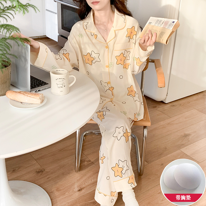 Aishang 2024 Spring and Autumn Korean Version New Cloud Cotton Belt Pad Lapel Sweet Cute Fashion Casual Pajamas