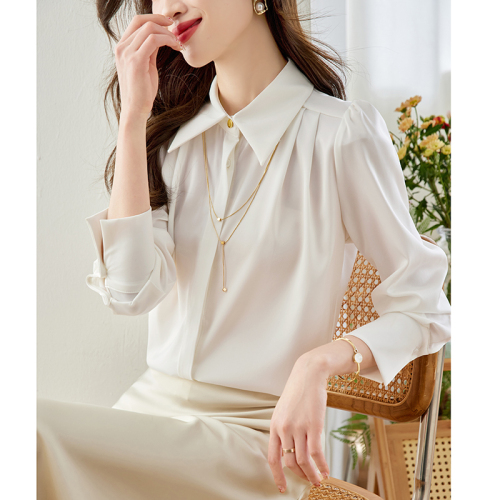 2024 real shot new white long-sleeved shirt spring popular beautiful shirt top temperament women's shirt