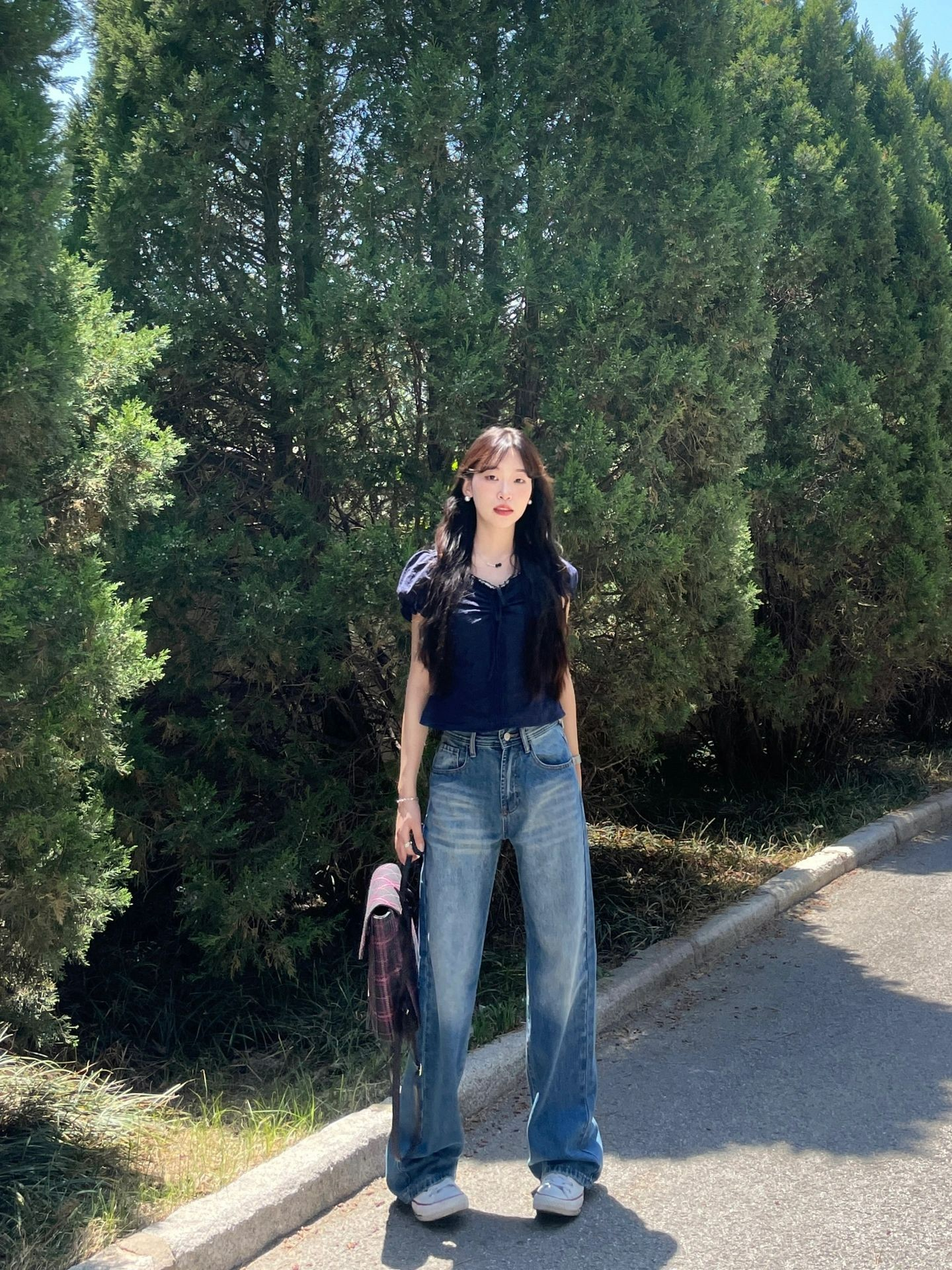 闊腿牛仔褲女春秋新款高腰顯瘦小個子復古窄版直筒褲寬鬆拖地褲子