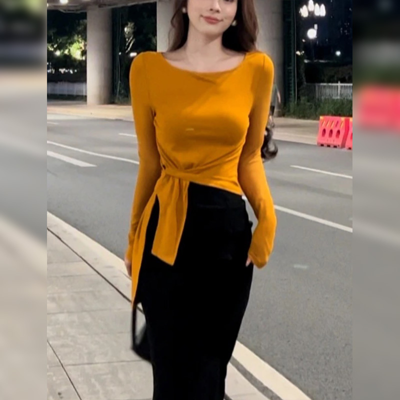 3 marks, needlework, hot girl solid color careful machine short T-shirt top