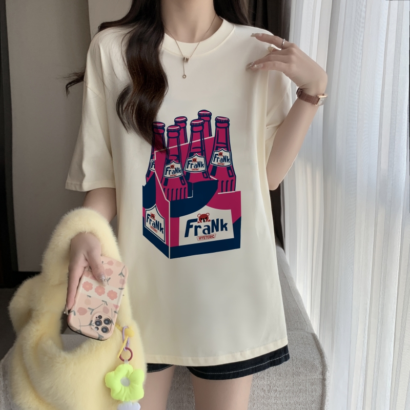 實拍 100%棉精梳純棉 印花夏裝短袖T恤女寬鬆韓版