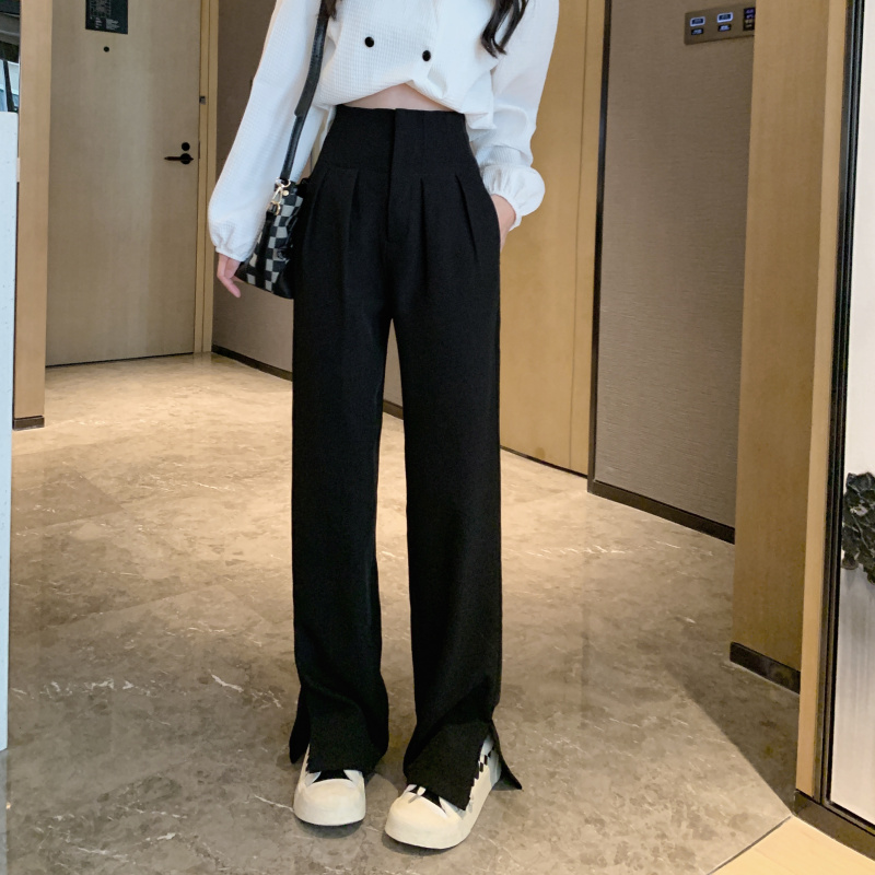 ~Real shot of Korean style early spring pleated high-waisted wide-leg pants casual pants