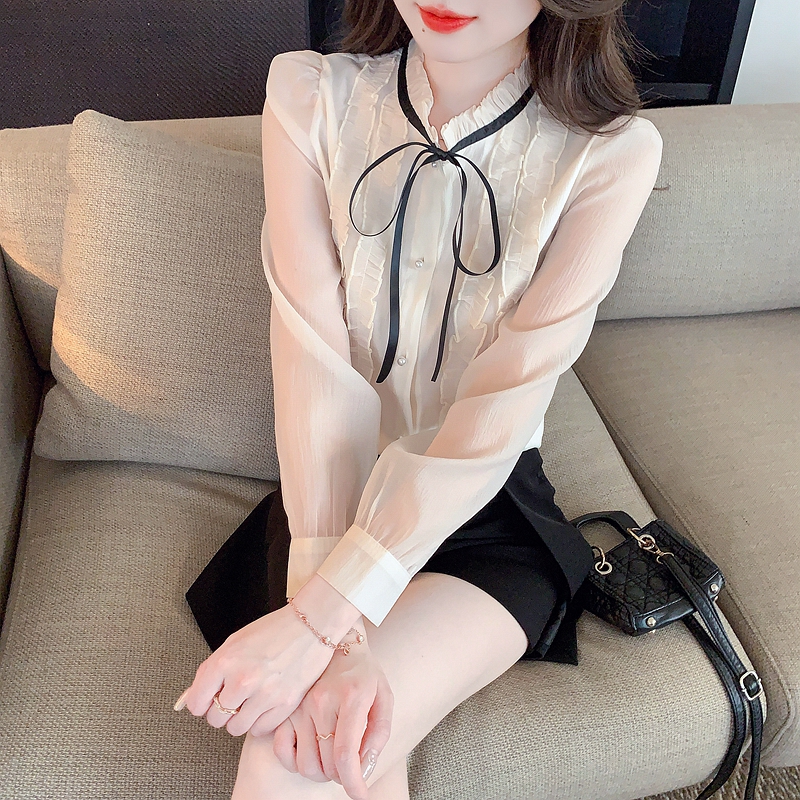 French palace style fungus chiffon top for women 2024 early autumn new style high-end chic beautiful shirt