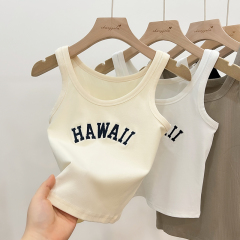 Actual shot of letter embroidered suspender top for women in spring and autumn suit with fashionable slim short sleeveless vest