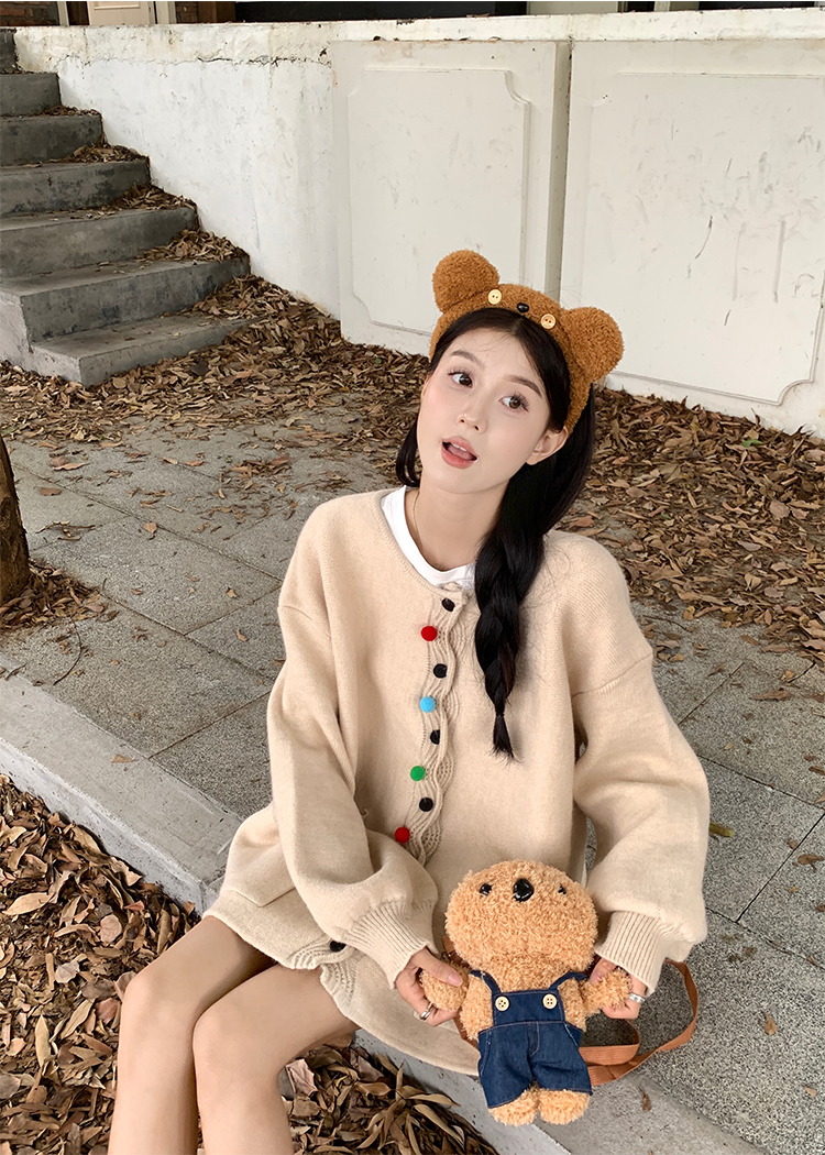 Actual shot of early spring Korean chic lazy style soft and sweet handmade colorful crocheted sweater cardigan