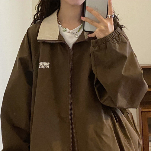 2024 New Spring New Japanese Retro Baseball Jacket Women's Loose Design Contrast Lapel Jacket Top