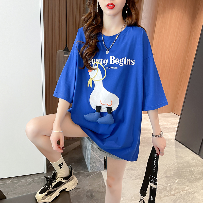 65/35拉架原版輔料夏季韓版中長款寬鬆短袖T恤女
