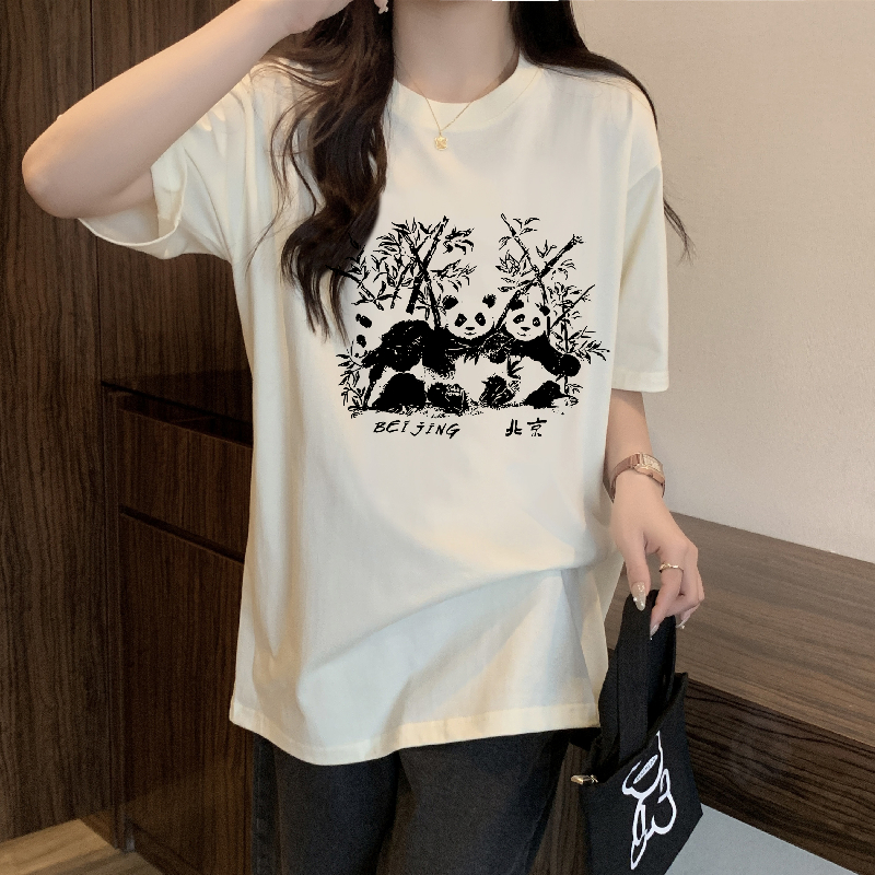 實拍 100%棉精梳純棉 印花夏裝短袖T恤女寬鬆韓版