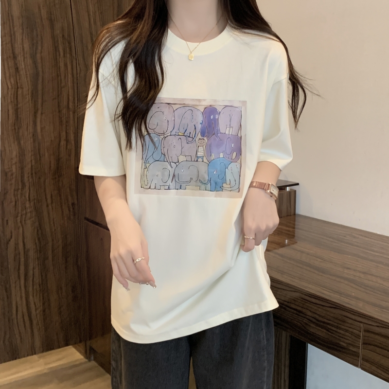 實拍 100%棉200g純棉 夏裝短袖T恤女寬鬆韓版
