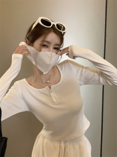 Real shot of pure lust style chic short top women's spring new design niche 2024 hot girl long sleeves