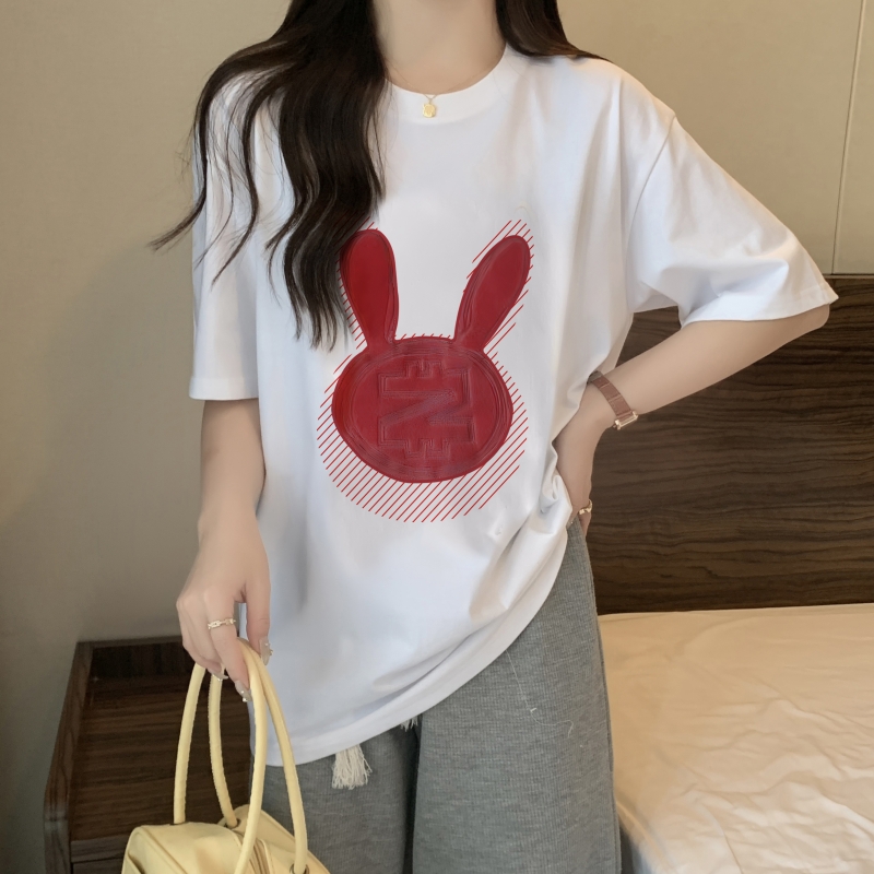 Real shot 100% cotton combed cotton summer short-sleeved T-shirt women's loose Korean style