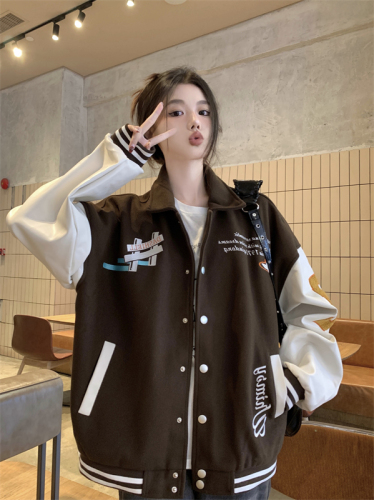 Real shot large size original American baseball uniform new loose student casual versatile couple jacket