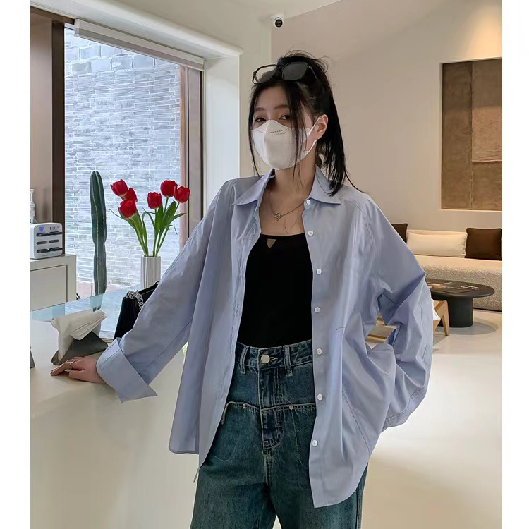 Pure cotton blue shirt jacket women's long-sleeved design top spring and autumn 2024 new shirt