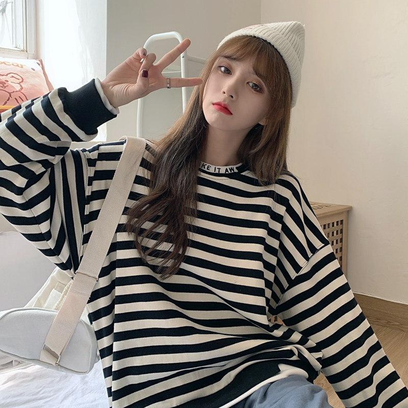 魚鱗布6535棉 薄款衛衣女條紋假兩件