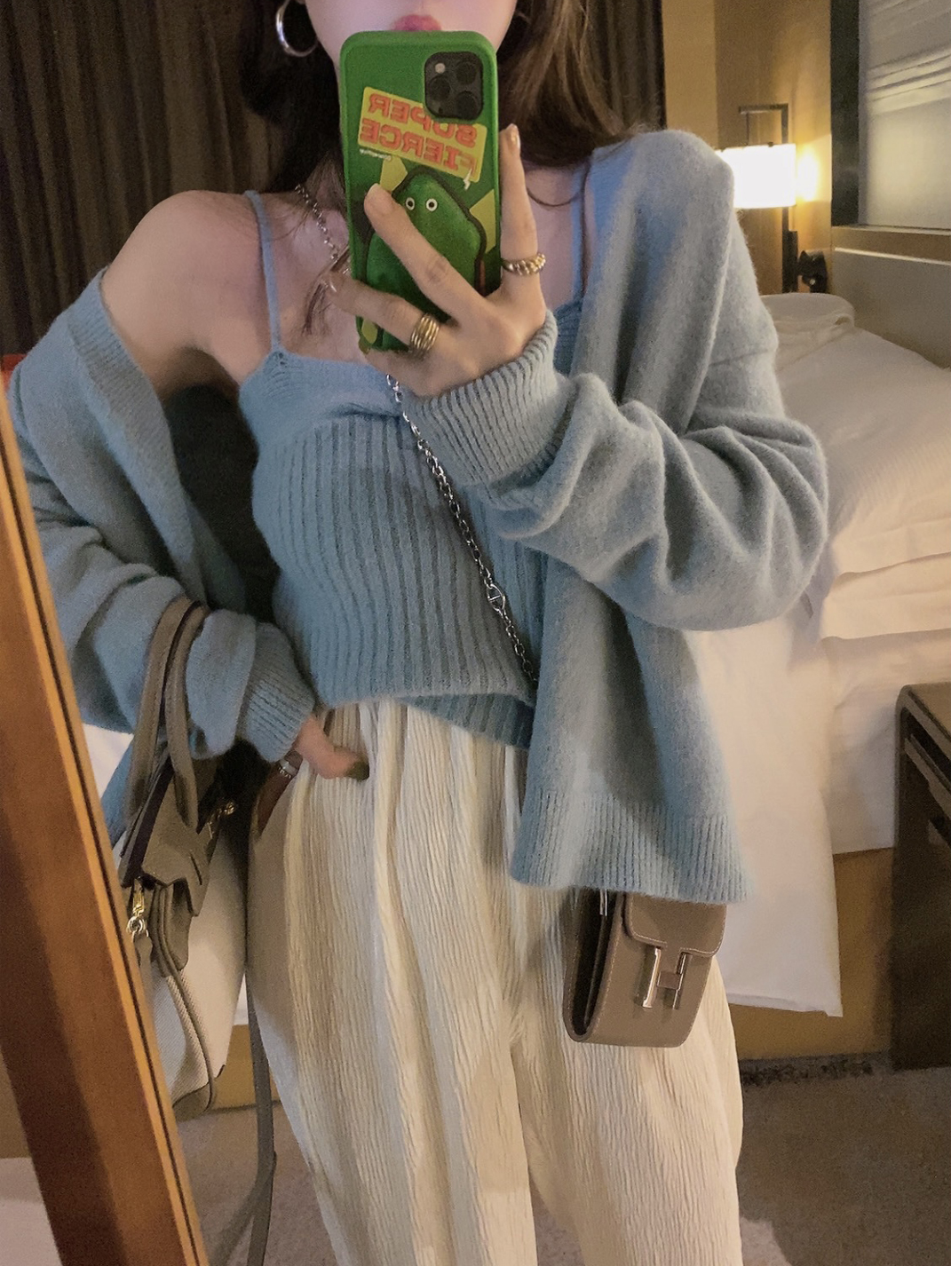 High quality 2024 spring and summer new style lazy style knitted cardigan loose sweater women's tube top two-piece set