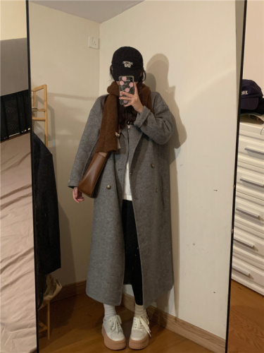 Actual shot of the new Korean mid-length small gray lazy loose suit coat