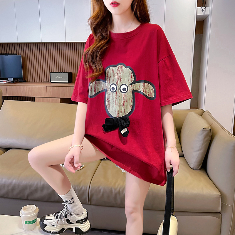 | 實拍 | 100%純棉 | 後包領 | 韓版中長款蝴蝶結短袖T恤女