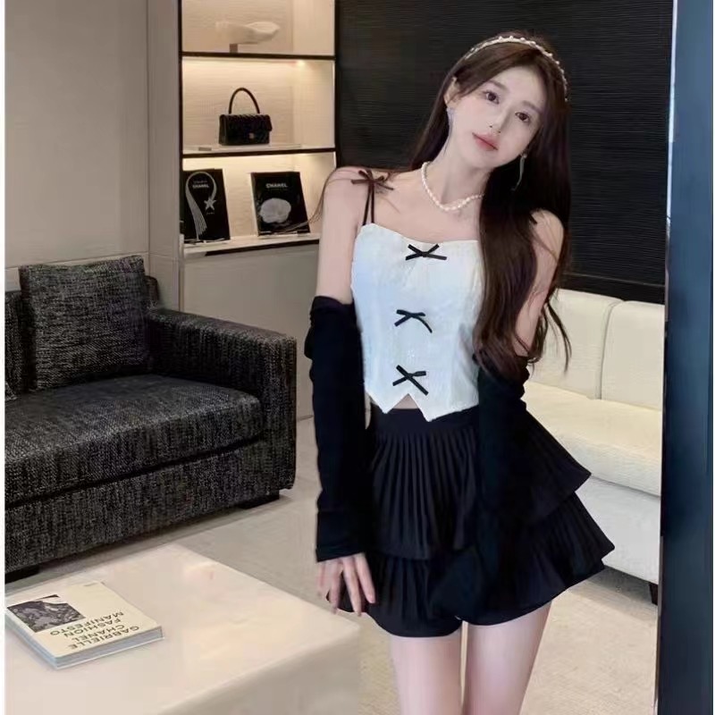 早春新款甜美蝴蝶結吊帶背心辣妹外穿無袖打底上衣
