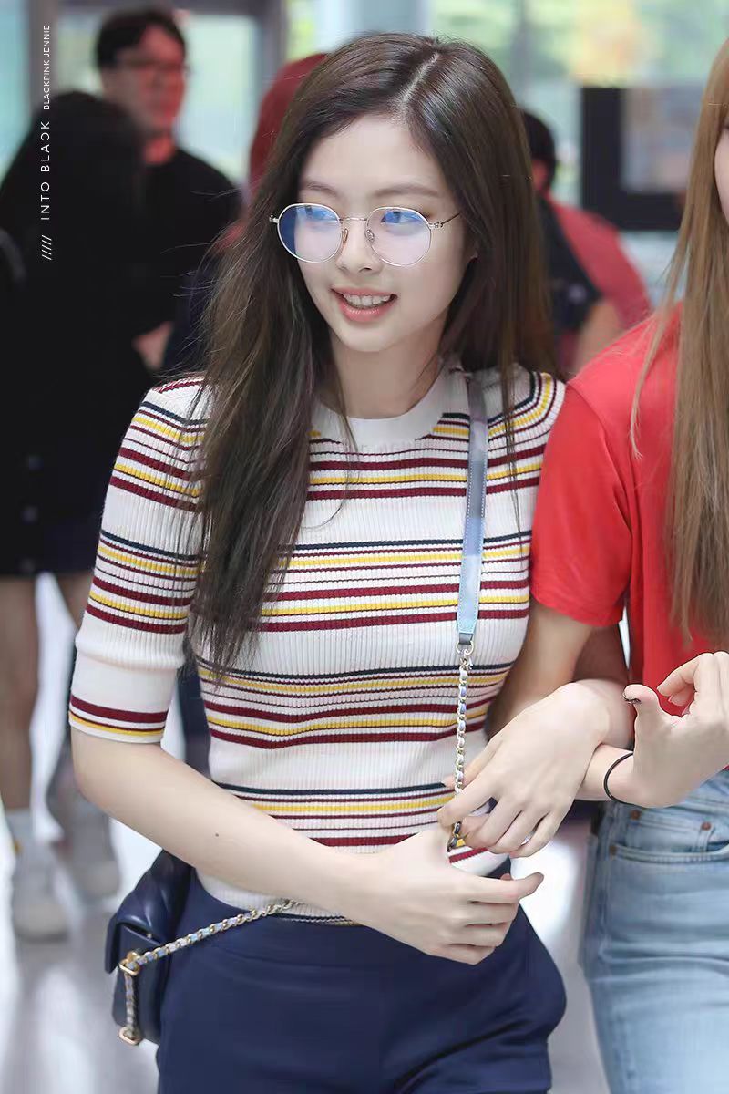 jennie金智妮同款夏季打底圓領開肩設計修身顯瘦針織條紋坑條短袖