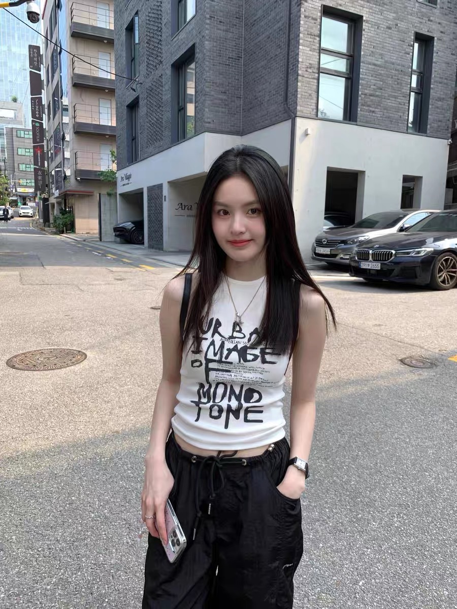 Pure Desire Hot Girl letter print ins trend niche design casual inner wear with chest pad outer sleeveless T-shirt