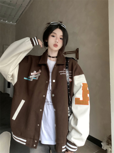 Real shot large size original American baseball uniform new loose student casual versatile couple jacket