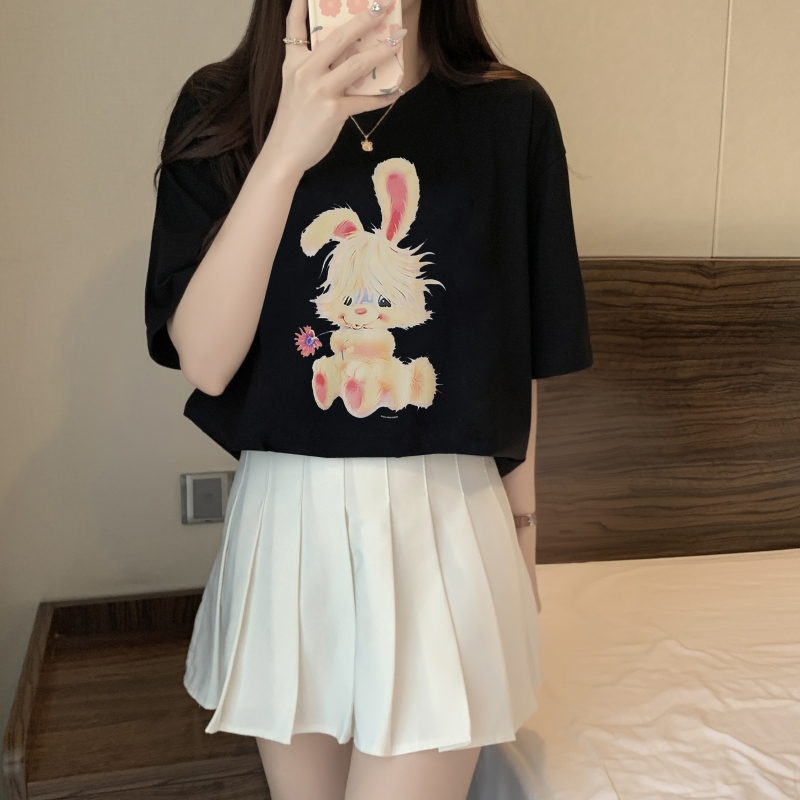 實拍 100%棉精梳純棉 夏裝短袖T恤女寬鬆韓版