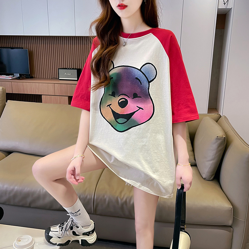 | 實拍 | 100%純棉 | 後包領 | 韓版中長款拼接撞色短袖T恤女