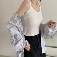 Ribbed cotton 1:12024 New style gray camisole women's short top with chest pad