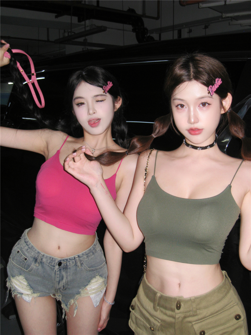 Real shot of candy-colored sweet hottie sexy camisole with padded backless top