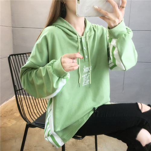 First real shot of 6535 fish scale hooded thin sweatshirt for women spring new style stitching contrasting color trendy brand