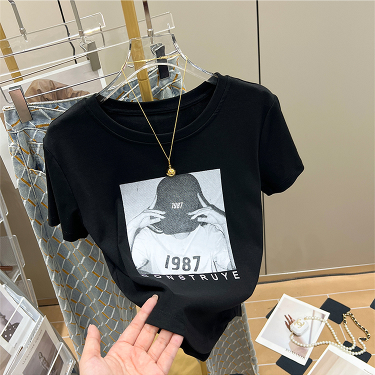 美式復古別致正肩t恤短袖女2024年新款夏季修身獨特短款上衣ins潮