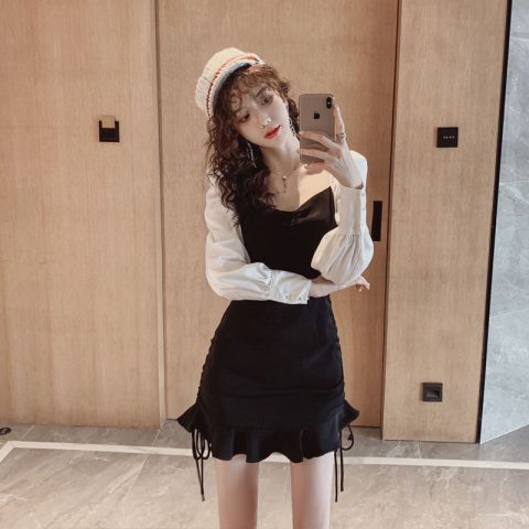 高冷系女裝氣質成熟御姐輕熟風流行裙子秋短款魚尾打底連衣裙