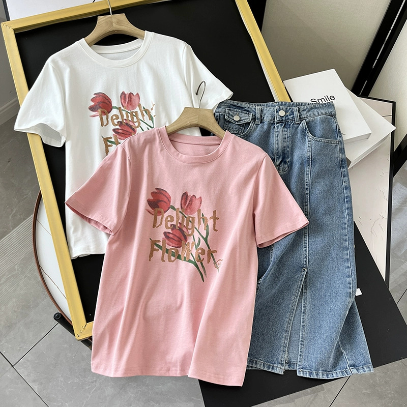 官圖 重磅/精梳純棉 後包領 有縫邊 S-XXXL 夏裝短袖T恤女