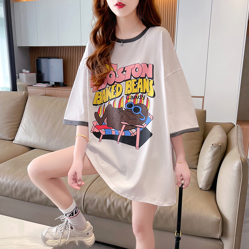 | 實拍 | 100%純棉 | 後包領 | 韓版中長款撞色拼接短袖T恤女