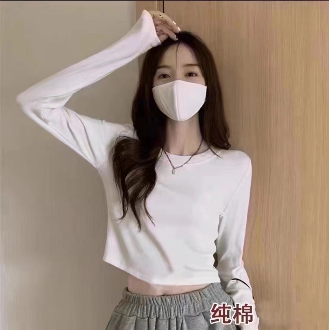 Bottoming shirt women's spring and autumn long-sleeved T-shirt design niche hot girl short style inner slimming top