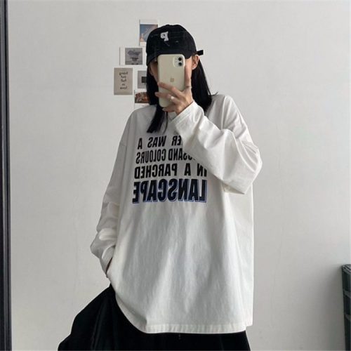 Official picture 15% cotton 85% fiber spring loose long-sleeved T-shirt female student Harajuku style