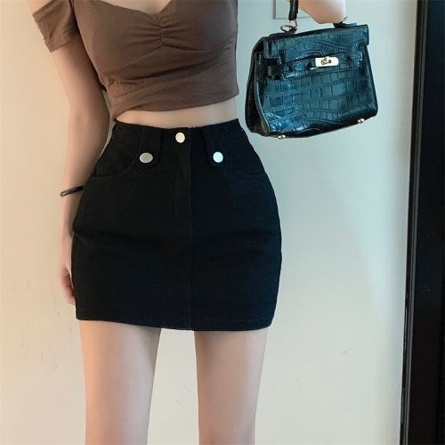 Actual shot ~ New Korean style high-waisted, slim, versatile, salty, sweet, anti-exposure, butt-covering denim short skirt pants