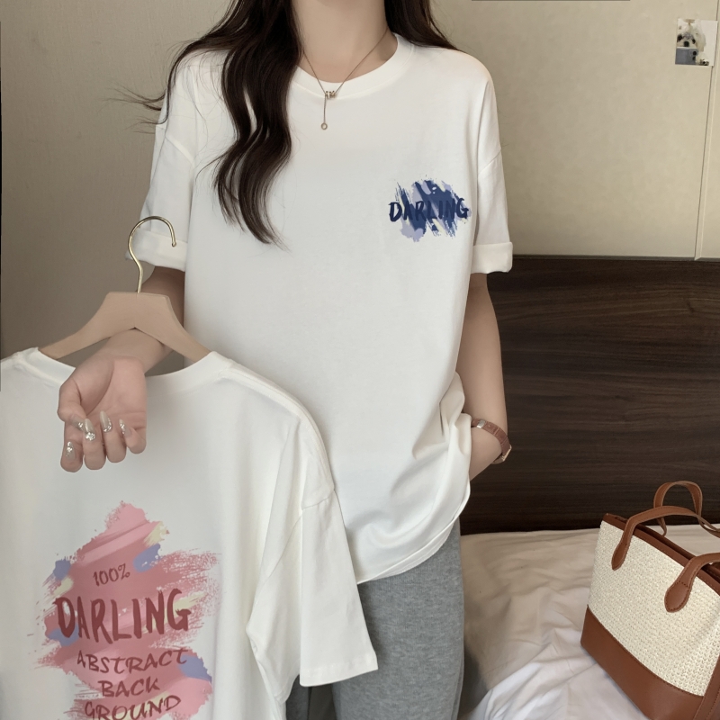 實拍 100%棉 精梳純棉 夏裝短袖T恤女寬鬆韓版