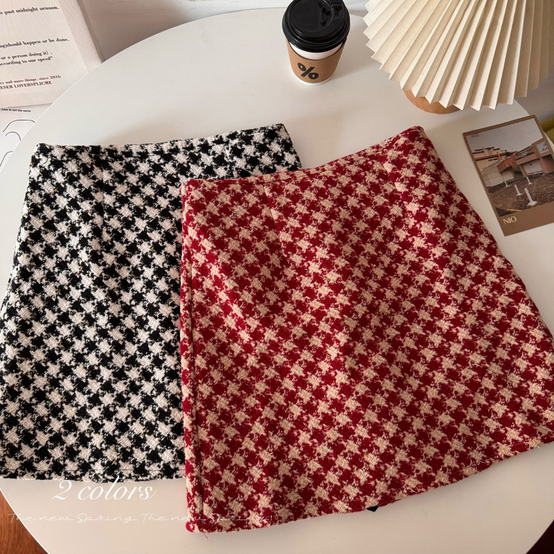 Actual shot ~ 2024 spring and summer new houndstooth woolen skirt women’s plaid small and versatile short skirt