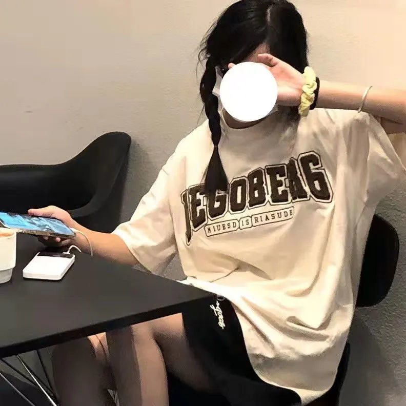 原版220克純棉字母印花寬鬆大碼上衣潮流短袖T恤女春夏季新款