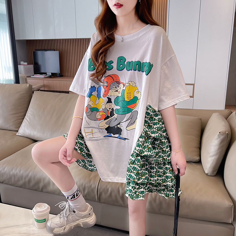 | 實拍 | 100%棉 | 後包領 | 韓版中長款碎花拼接短袖T恤女