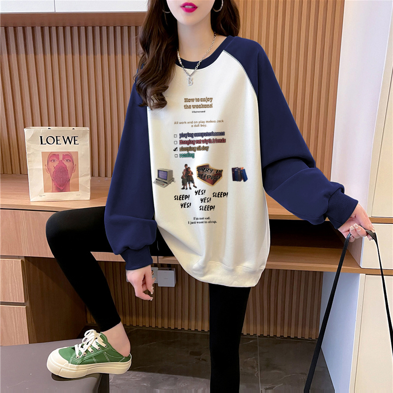 純棉華棉330克 包領薄款衛衣女春秋新款韓版寬鬆印花套頭衛衣潮
