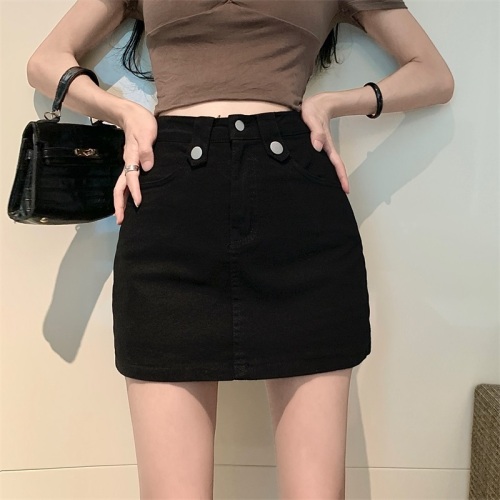 Actual shot ~ New Korean style high-waisted, slim, versatile, salty, sweet, anti-exposure, butt-covering denim short skirt pants