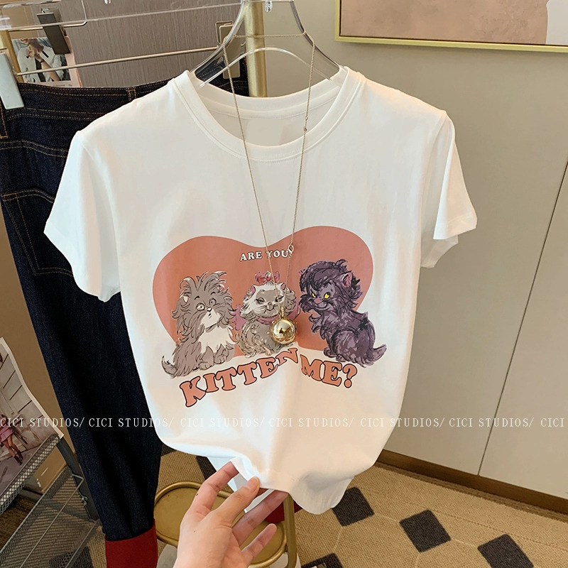 正肩純棉短袖t恤女春夏季新款美式復古ins小個子辣妹修身顯瘦上衣