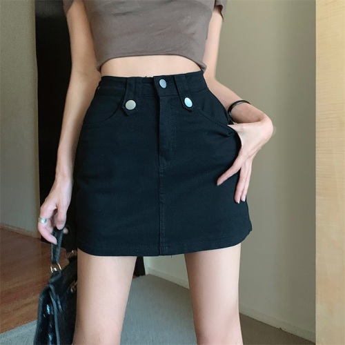 Actual shot ~ New Korean style high-waisted, slim, versatile, salty, sweet, anti-exposure, butt-covering denim short skirt pants