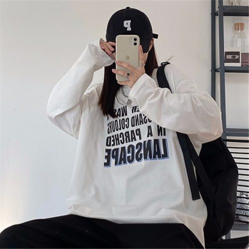 Official picture 15% cotton 85% fiber spring loose long-sleeved T-shirt female student Harajuku style