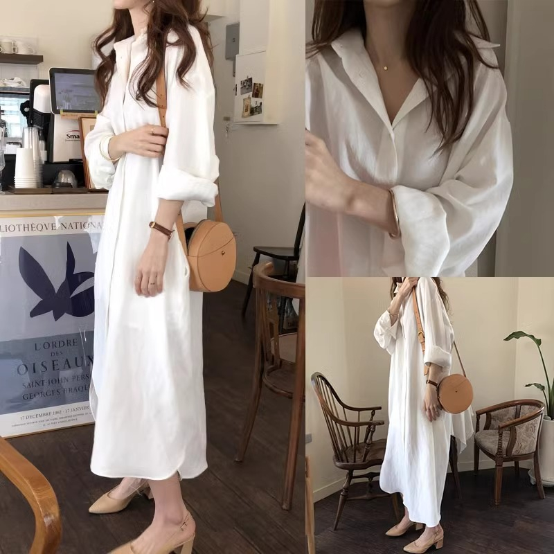 Shirts and jackets for women 2024 spring and autumn loose Korean style extra-long mid-length outer wear sun protection shirt skirt size