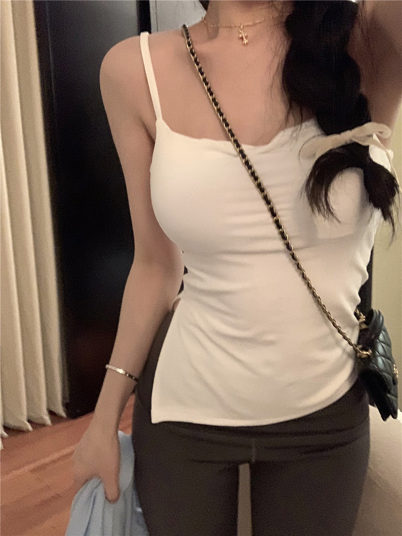 純色吊帶小背心女夏季辣妹不規則開叉吊帶背心內搭上衣