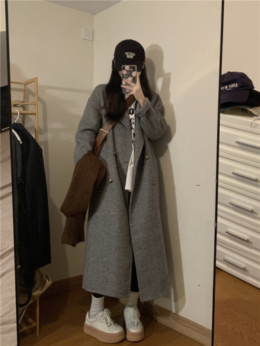 Actual shot of the new Korean mid-length small gray lazy loose suit coat